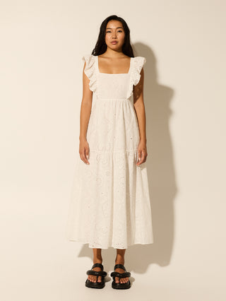 Clove Midi Dress - White Broderie