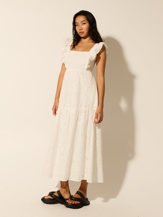 Clove Midi Dress - White Broderie